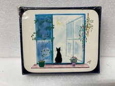 CAT LOVERS Set of 4 Pennyroyal Daydreaming Black Cat/Window Quality Coasters
