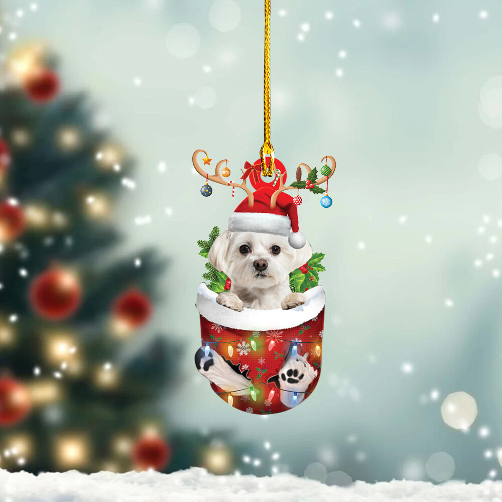 Personalized Maltese Dog In Snow Pocket Christmas Ornament