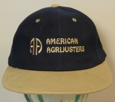 Vintage 1990s AA American Agrijusters AG Farm Tan Navy Snapback Trucker Hat Cap