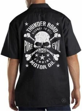 THUNDER ROAD Mechanics Work Shirt Harley Biker Highway to Hell ~ Skull Pure Evil