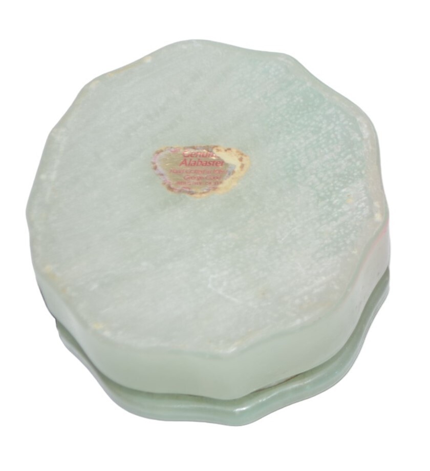 Vintage Alabaster Trinket Jewelry Box Flower Green Hinged Hand Crafted