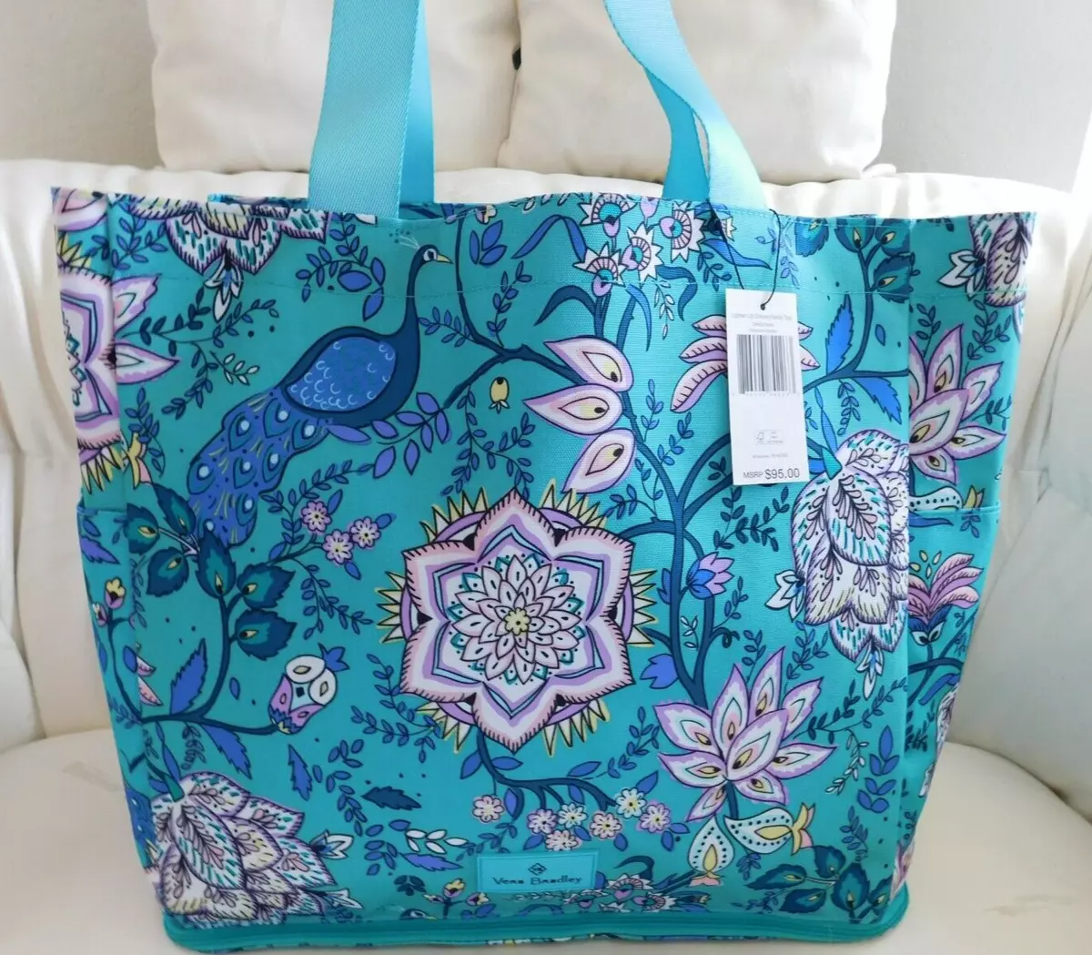 VERA BRADLEY Lighten Up Deluxe Family Tote Beach Travel Bag - Peacock  Garden NWT