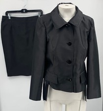 Valentino 2 PC Womens Black Button Collar Straight Skirt Suit Set sz 48/12 46/12