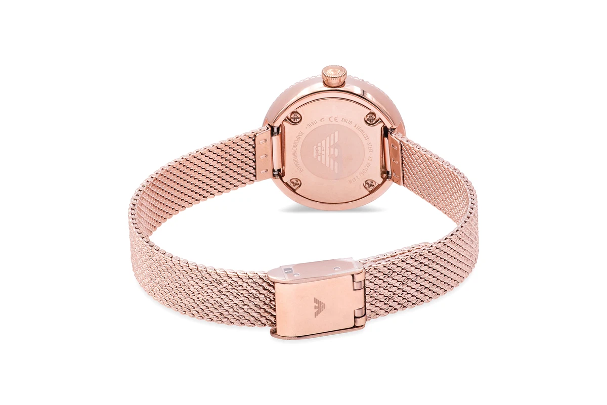 Armani rose gold mesh watch sale