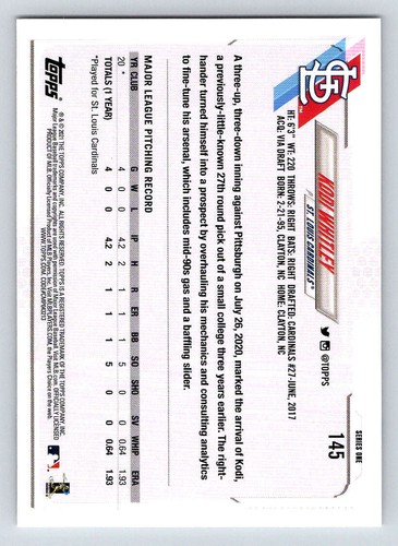 2021 Topps #145 Kodi Whitley RC (ref 198945) - Picture 2 of 2
