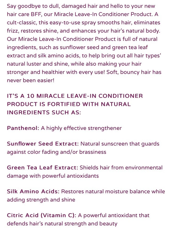 Acondicionador tratamiento capilar Its A 10 Miss America Miracle Leave In regalo 2 oz Foto 2 de 4