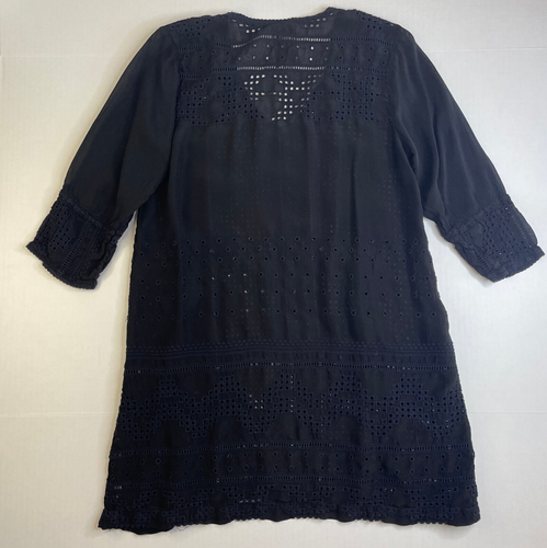 Johnny Was Tunic Top Blouse XS Black Embroidered Eyelet Pullover Cupra Rayon - Picture 17 of 18