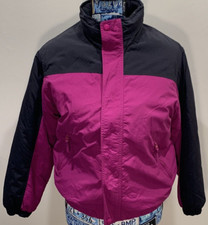LANDS END Full Zip Ski Jacket Youths M 10-12 Raspberry/Black Hidden Hood