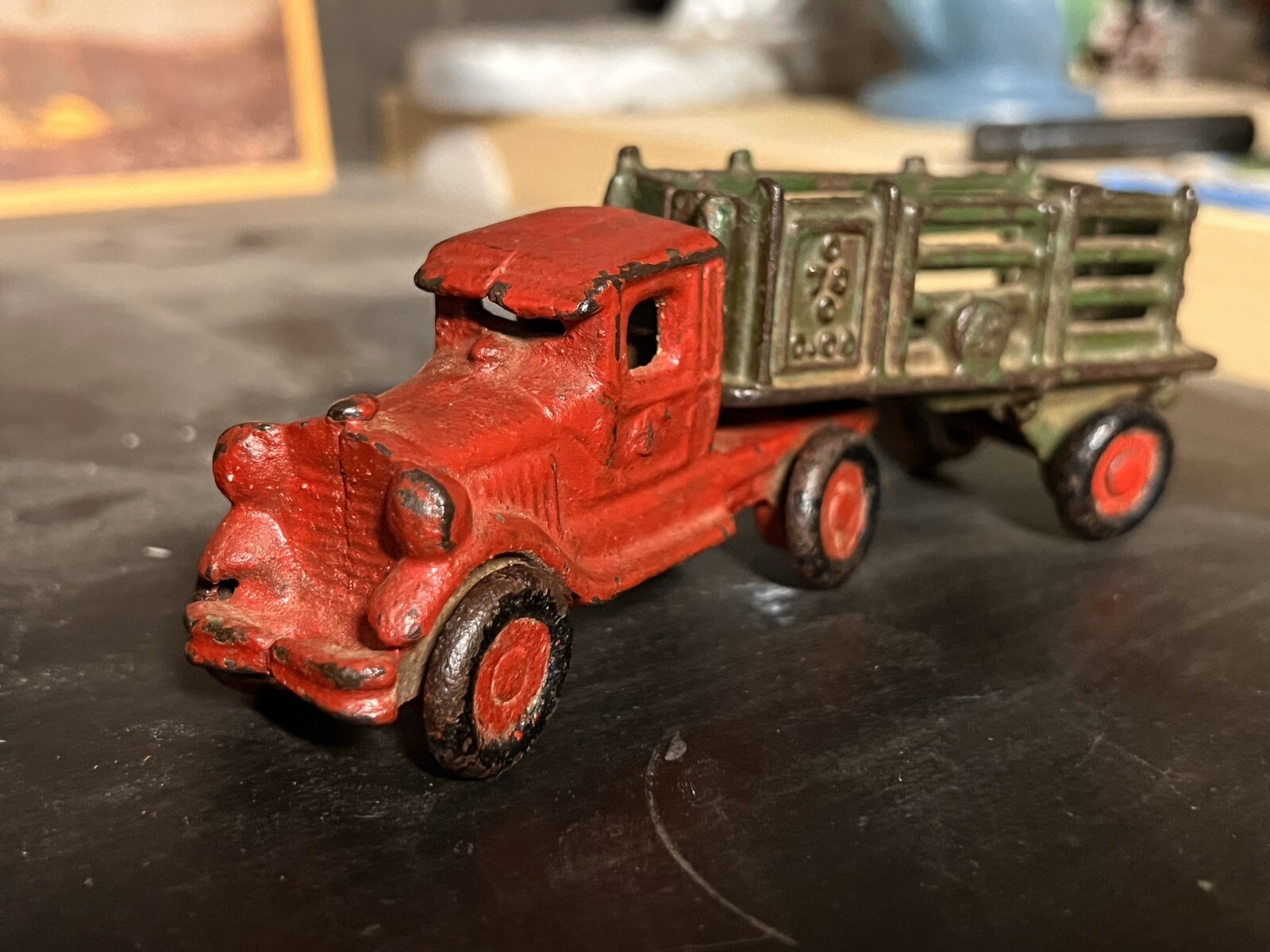 Antique A C Williams Cast Iron Semi Truck Trailer Coast to Coast Red / Green