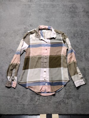 Womens Lucky Brand Button Shirt Plaid Color Block SMALL Long Sleeve
