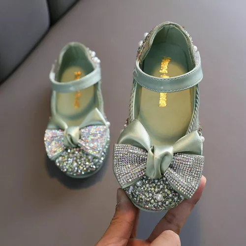Children Leather Shoes Girls Party Dance Flats KidShoes Rhinestone Bow Princess* - Picture 11 of 18