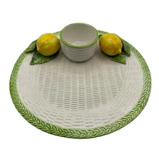 The Mane Lion Made in Italy Basket Weave Lemons Dip Tray Plate Platter Italian