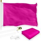 G128 Combo : 5 Ft Flagpole (White) & Pink Color Flag 2x3 Ft Printed 150D Poly