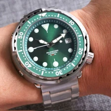 Sapphire Automatic Men's Watch NH35A Diving Green Face 200M Waterproof 46.5mm