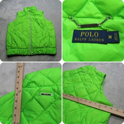 Polo Ralph Lauren Down Vest Womens Medium Green Pockets Full Zip Quilted Puffer