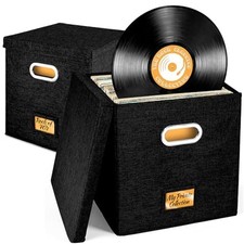 Stock Your Home Vinyl Record Storage Box Black 2 Pack