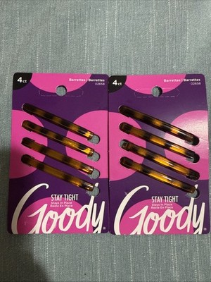 Goody Stay Tight Hair Barrettes 4 Ct Mock Tort SlideProof Flat Clips 2 Pack