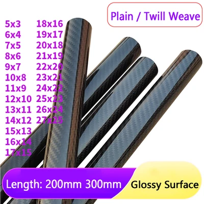 Gloss 3K Carbon Fiber Tube Plain / Twill Weave Pure Carbon Fibre Hollow Tubing