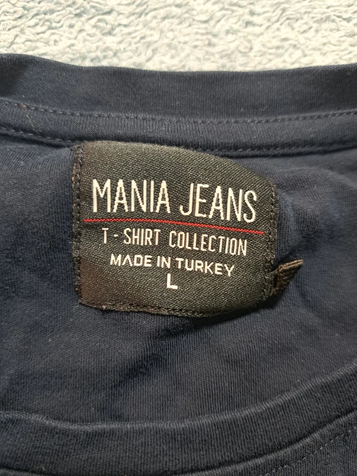 Camiseta Mania Jeans Manga Larga Para Hombre Talla Grande Azul Informal Cuello Redondo Jersey Foto 4 de 4