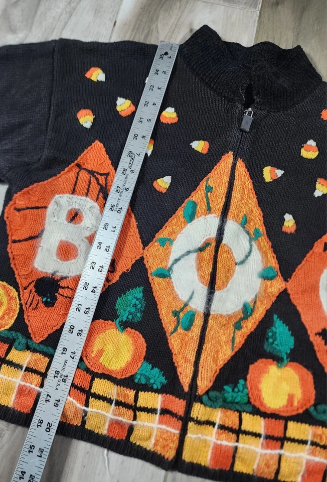 Винтажный кардиган Lauren Hansen на молнии спереди для Хэллоуина BOO осень уродливый свитер размер L - Изображение 4 из 4