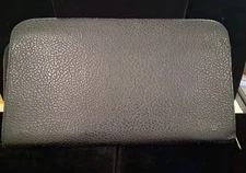 VTG Black Pebbled Leather Document Zippered Case, 10 X 6in, 4 Plastic Sleeves 