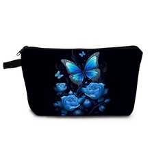 Butterfly Present Floral Blue Butterfly Makeup Bag Cute Small Organizer Bag w.