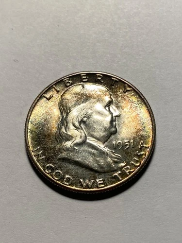 1951 p Franklin half dollar - Uncirculated - Toned / Toning