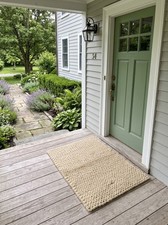 Handmade Chunky Knit Wool Area Rug Thick Cream Braided Accent Floor Mat 60x93 Cm