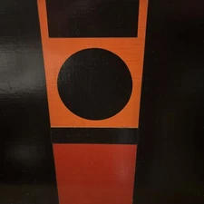 Lester Johnson Oil Painting On Board MCM Geometric 23x23” Black Red Orange