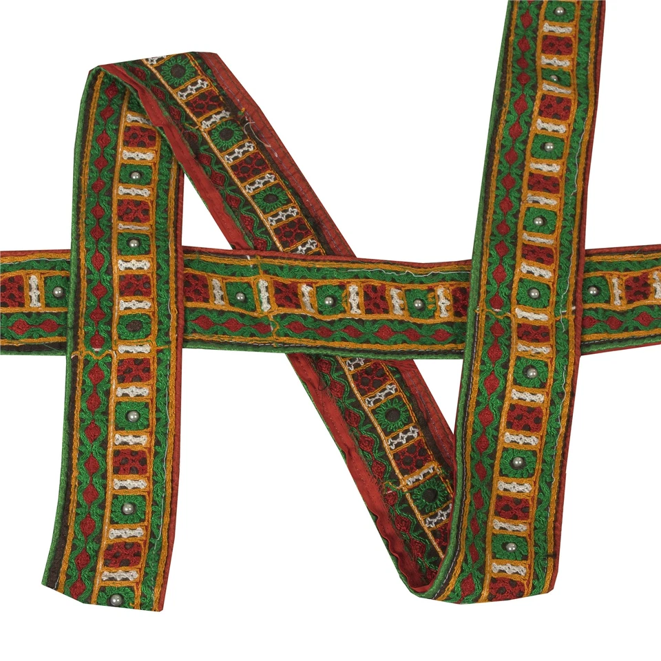 Sanskriti Vintage Sari Border Indian Craft Trim Hand Beaded Sewing 1 Yard Lace Foto 2 de 4