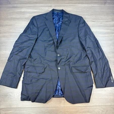 Saks Fifth Avenue Napoli Two Button Wool Blend Blazer Men's 42L Navy Blue Plaid