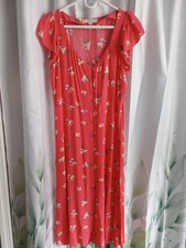 LOFT Coral Floral Button-Front Midi Dress Flutter Sleeve Petite 12P V-Neck