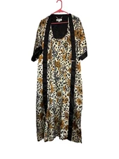 VTG Contessa Di Roma Medium Robe & Nightgown Set Cheetah Floral
