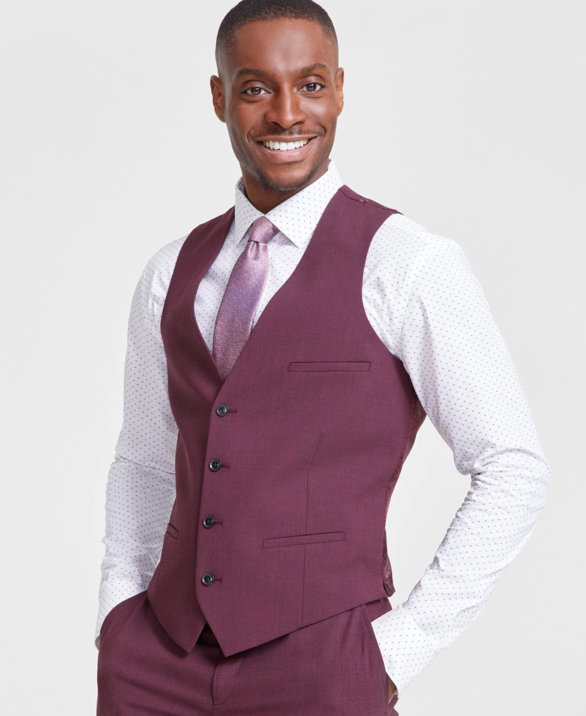 Bar Iii Mens Slim fit Button-Up Suit Vest Medium Red Solid