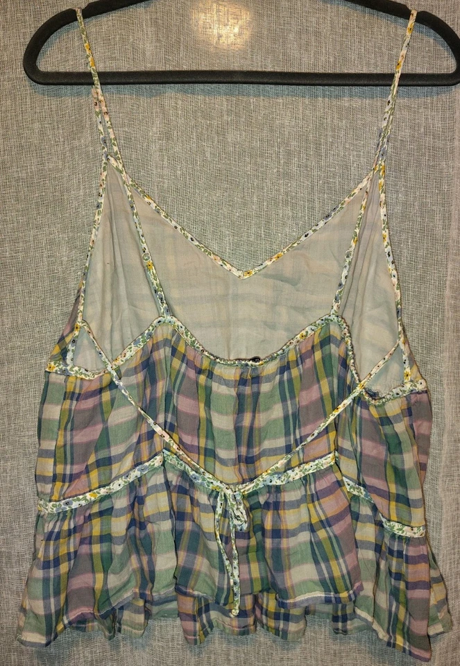American Eagle XXL клетку цветочный отделки пеплум Cami Майка богемное Y2K стиль - Изображение 3 из 4