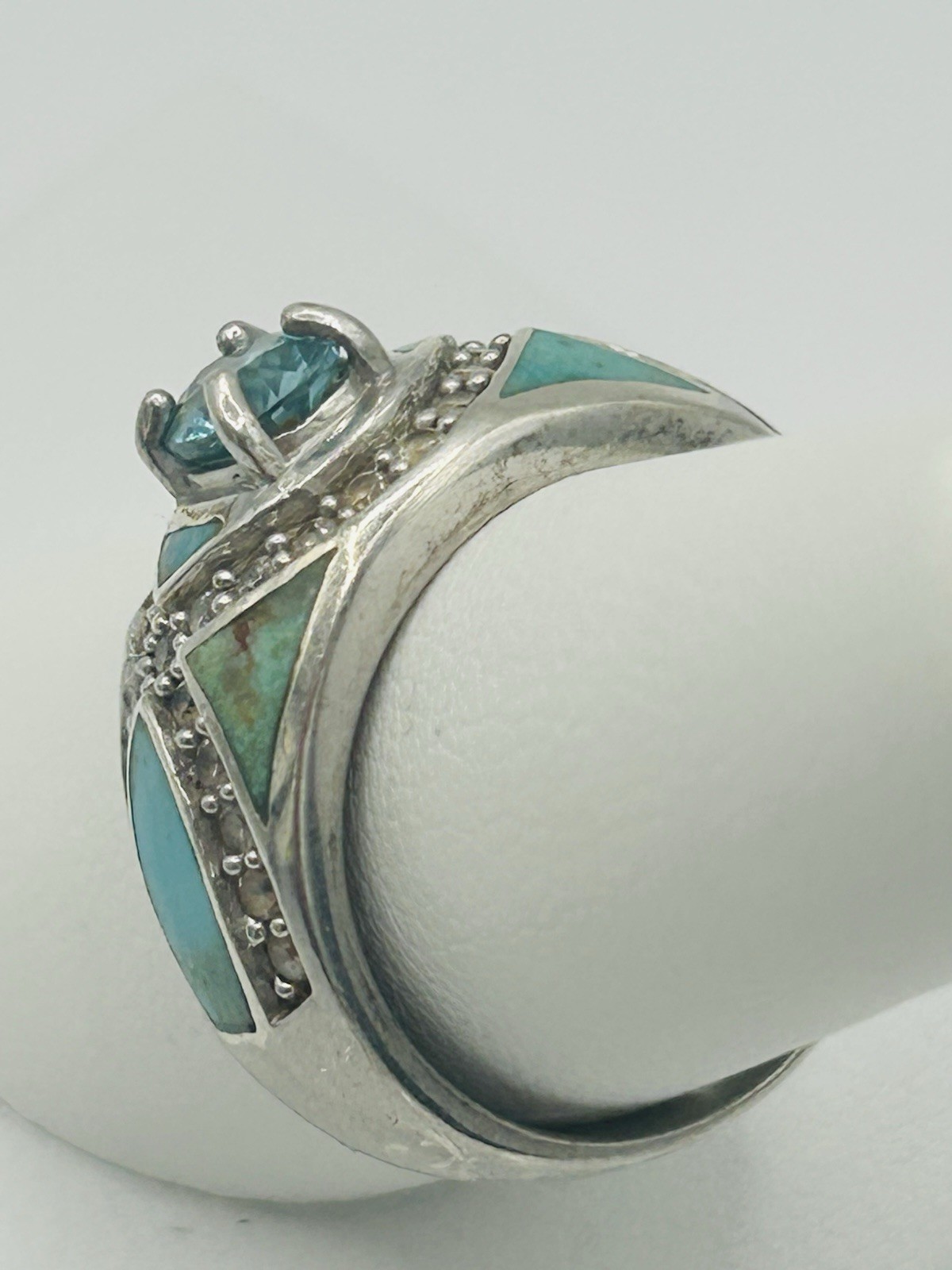 Sterling Silver Solid 925 BBJ Turquoise Painted R… - image 5