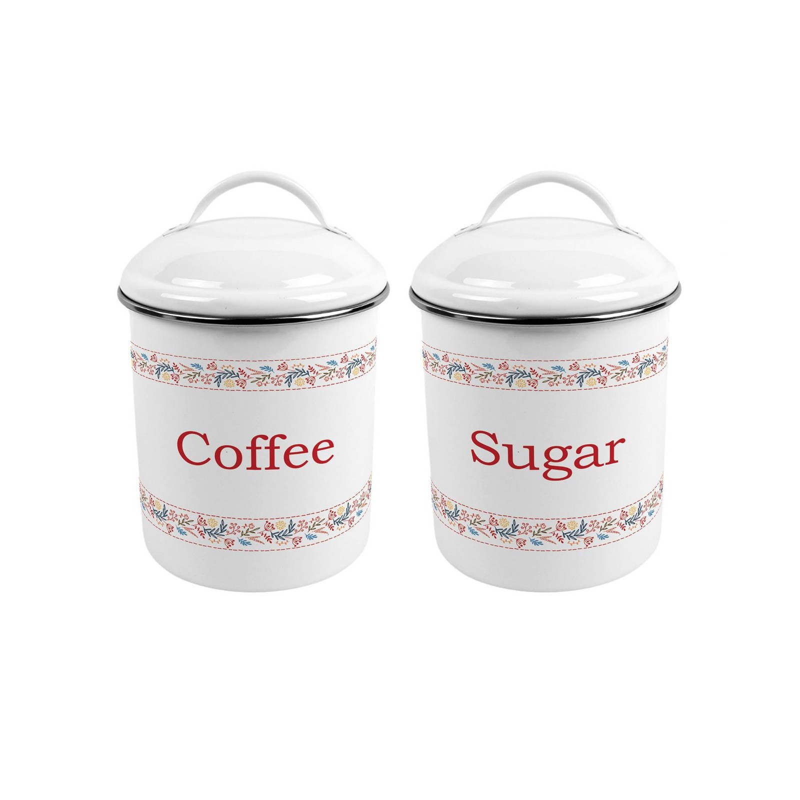 Floral Embroidery Metal Coffee & Sugar Canister Set - Stylish Kitchen Caddy Gift