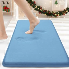 24x16 Blue Memory Foam Bath Mat, Extra Soft, Absorbent, Non Slip, Washable