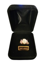 14K Solid Gold White Opal and Pink Sapphire Ring NWOT Size 8