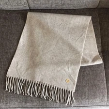 Loro Piana Cashmere Scarf Beige Solid Fringe Luxury Soft Texture Made In Italy