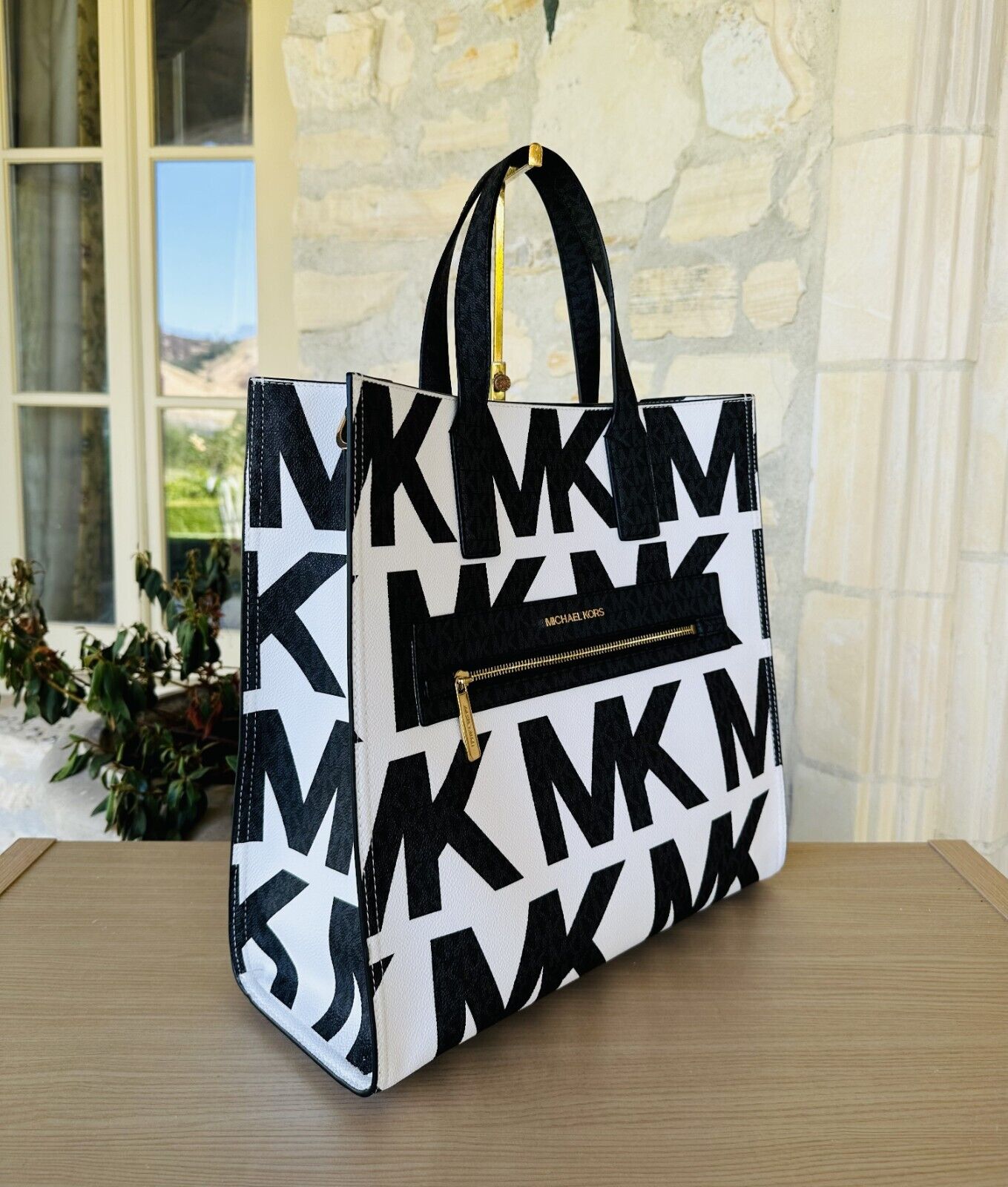 At Auction: KENLY LARGE SIGNATURE LOGO TAPE TOTE BAG