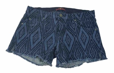 Short Jean Vintage Ourlet Froncé - Poche Brodée Aztèque Taille W28 - Urban Renewal - Occasion TBE