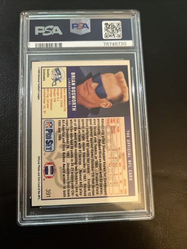 1989 Pro Set #391 Brian Bosworth listado por el equipo apodo PSA 6 (POP 2) - Imagen 2 de 2