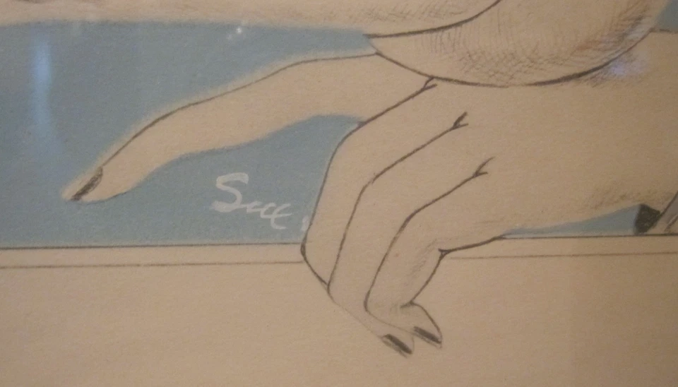 Vintage Original Mujer Pájaro Flor Estilizado Retrato Lápiz Dibujo Pintura Sue Foto 3 de 4