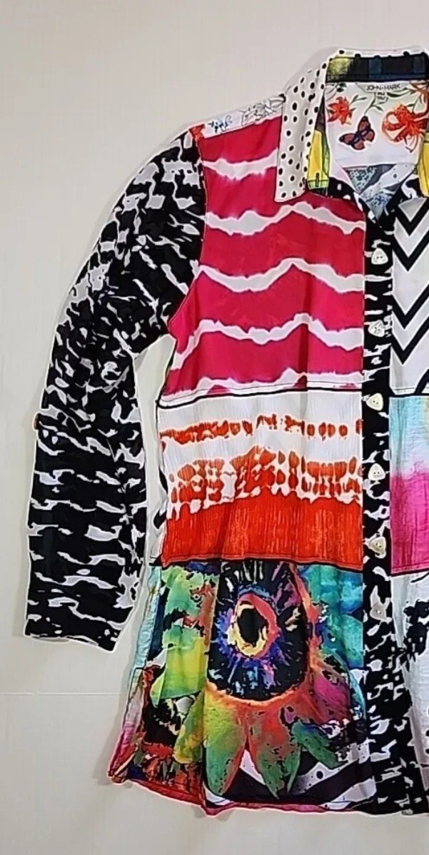 John Mark Vibrant Patchwork Print Point Collar Ro… - image 6