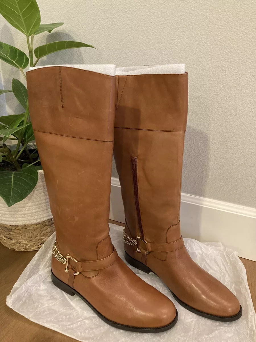 Lauren Ralph Lauren Jacqui Tan Leather Chain Riding Boots Women Size 11B