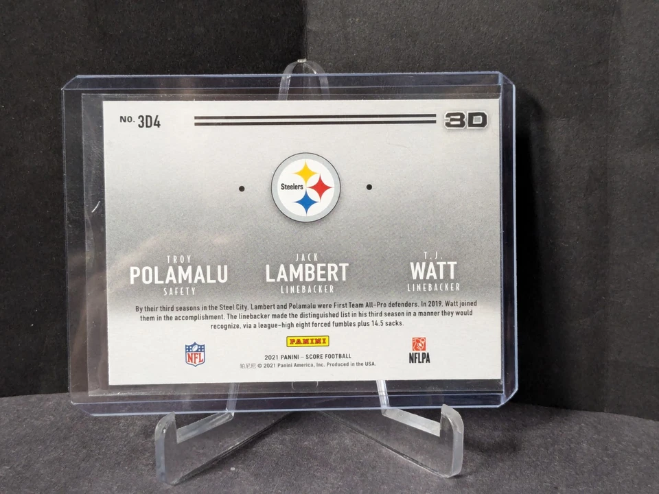 2021 Score 3D #4 Troy Polamalu/Jack Lambert/T.J. Watt - Image 2 of 2