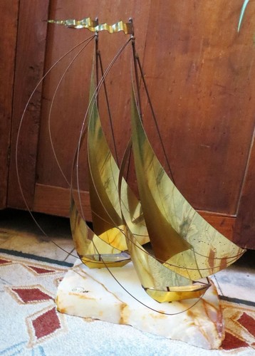 Messing auf Quarz Doppel Segelboot Skulptur von DeMott - Bild 1 von 10