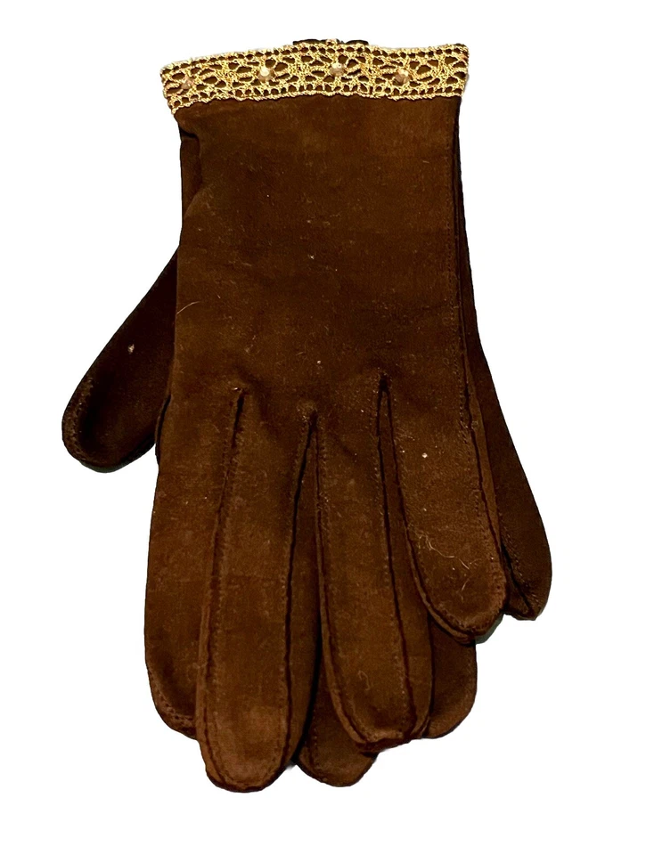 Cartera dorada brillante de colección/guantes de nailon elásticos marrones adorno de cinta dorada (2) Foto 4 de 4