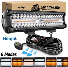 Nilight 12" 300W Amber White LED Work Light Bar Combo Fog Driving Lamps + Wiring